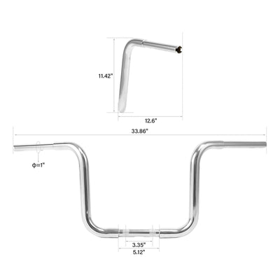 12" Rise Ape Hangers Handlebar Fit For Harley Sportster Dyna Touring Road King - Moto Life Products
