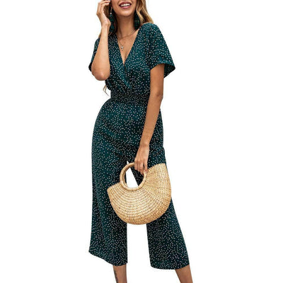 Women Polka Dot V Neck Short Sleeve Jumpsuit Summer Playsuit Romper Jumpsuit - Moto Life Products