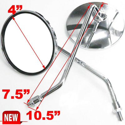 Motorcycle MIRRORS STAINLESS PAIR Round Stock Style Long Stem 10mm - Moto Life Products