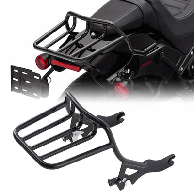 Black 2-up Luggage Rack Fit For Harley Deluxe FLDE Softail Slim 2018-2022 - Moto Life Products