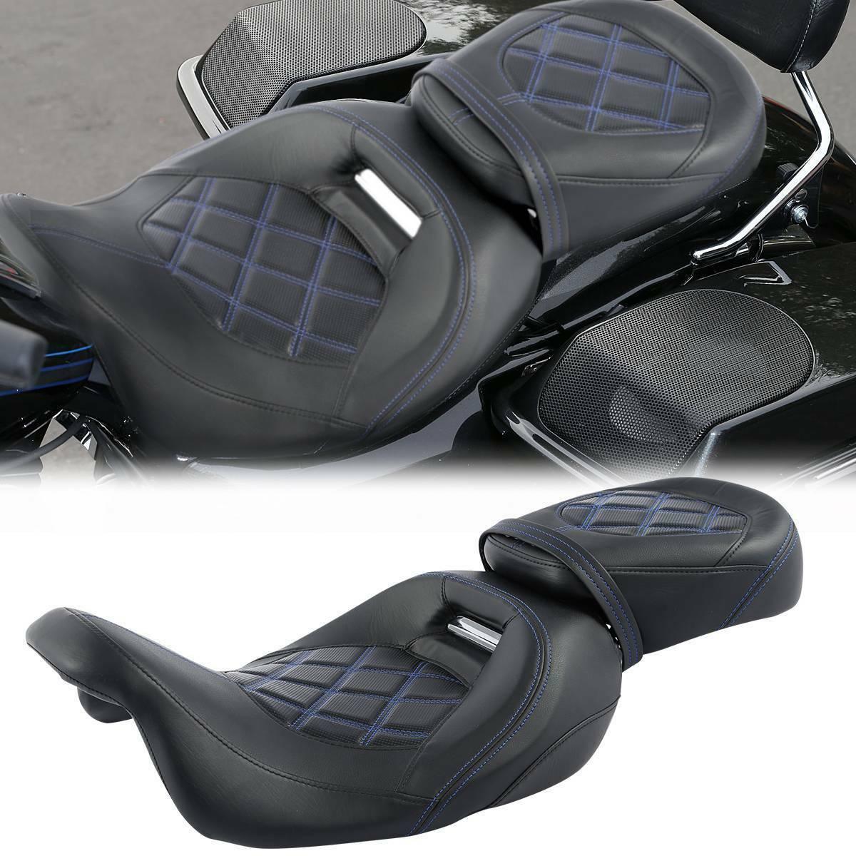 Blue Stitching Driver Passenger Seat Fit For Harley Touring Road Glide 09-21 19 - Moto Life Products