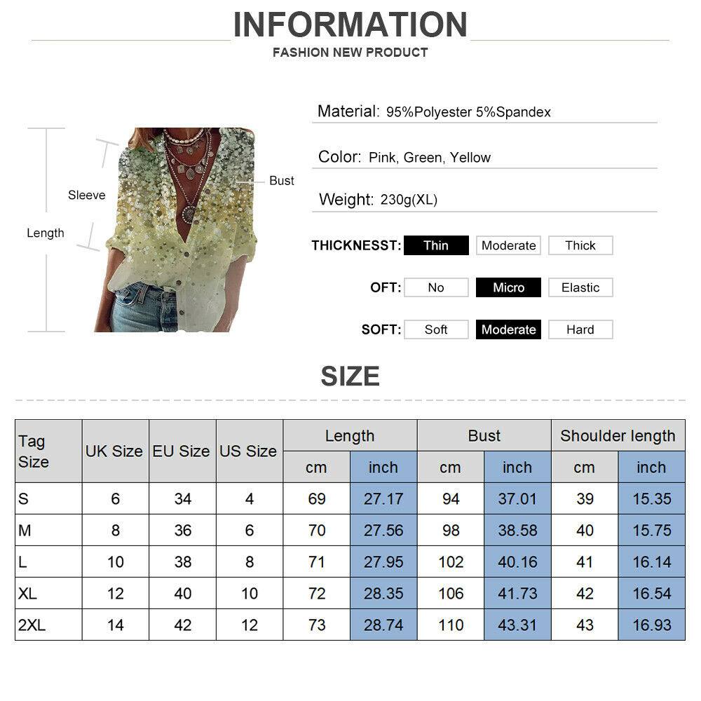 Womens Floral V Neck Tops Ladies Casual Loose Long Sleeve T Shirt Blouse - Moto Life Products
