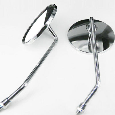 Motorcycle MIRRORS STAINLESS PAIR Round Stock Style Long Stem 10mm - Moto Life Products