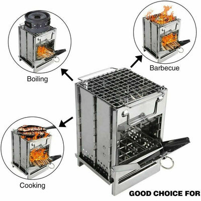 Portable Stainless Steel Camping Wood Alcohol Burning Stove Outdoor Picnic BBQ - Moto Life Products