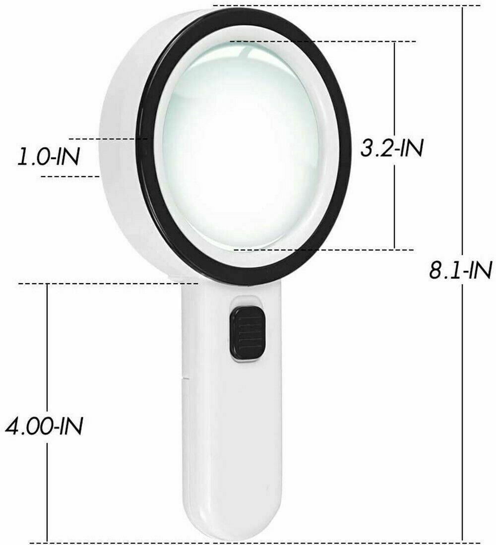 30X Jumbo Handheld Magnifying Glass w/ 12 Bright LED Light Illuminated Magnifier - Moto Life Products