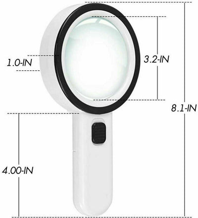 30X Jumbo Handheld Magnifying Glass w/ 12 Bright LED Light Illuminated Magnifier - Moto Life Products