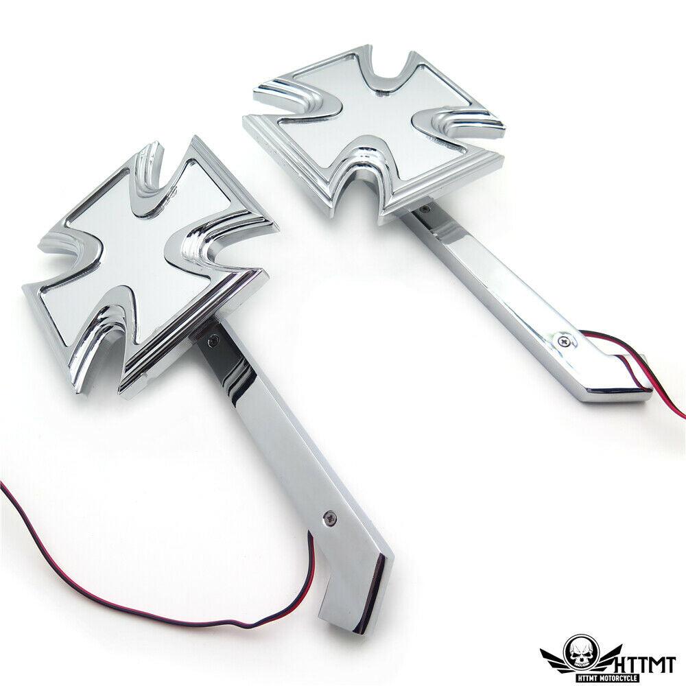 CHROME BILLET MIRRORS LED BLINKERS TURN SIGNALS MALTESE CROSS SET FOR HARLEY - Moto Life Products