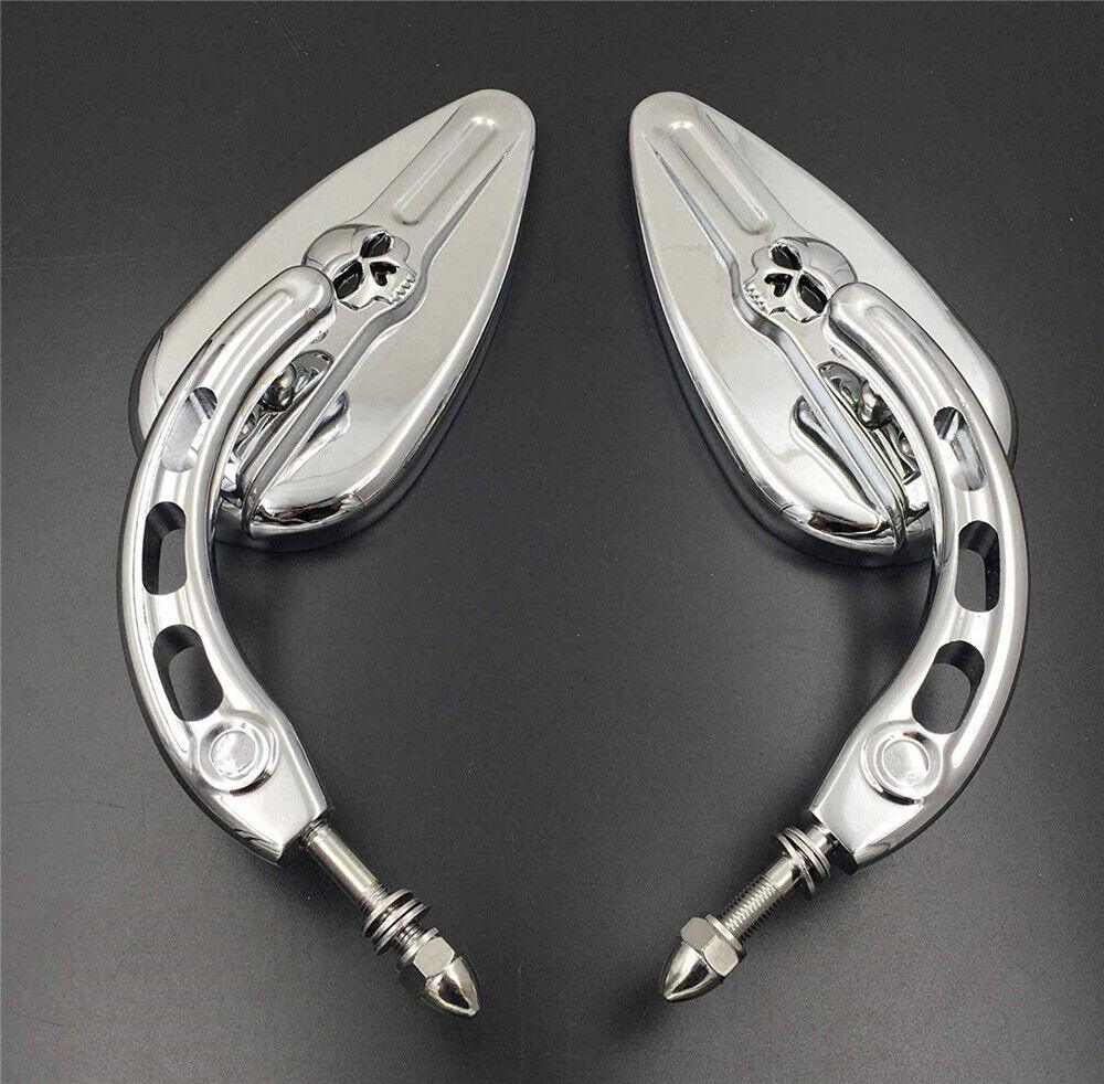 Chrome Skull Side Racing Mirrors For Harley Softtail Slim Fat Boy Heritage - Moto Life Products