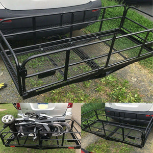 Foldable Hitch Cargo Carrier Rack 60"x 24"x 14" Basket Trailer 500 lbs Capacity - Moto Life Products