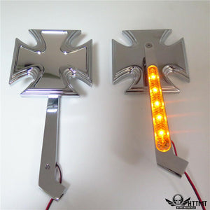 Motorcycle Rearview LED Turn Signal Maltese Cross Mirrors For Harley Springer - Moto Life Products