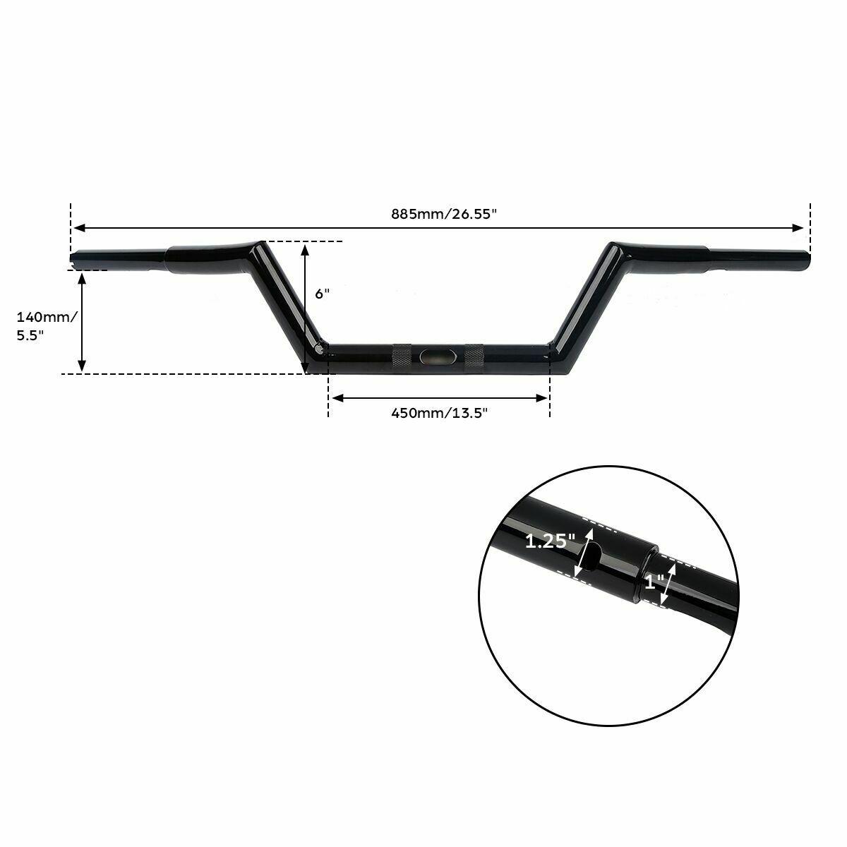 Black 6" Low Rise 1 1/4" Z Bars Handlebars Fit For Harley Road King Glide 15-16 - Moto Life Products