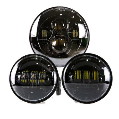 New 7" LED Projector Headlight + Passing Lights Fit for Harley Touring Black - Moto Life Products