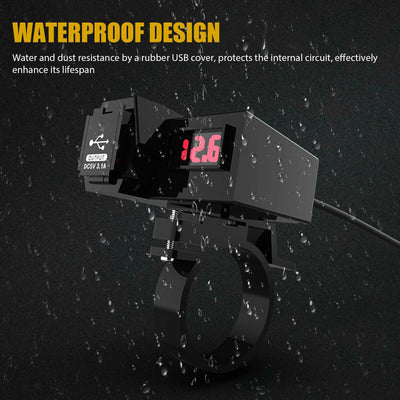 Waterproof Motorcycle Handlebar Dual USB Ports 12V Phone GPS Charger + Voltmeter 616361594135 - Moto Life Products