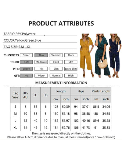 Women Polka Dot V Neck Short Sleeve Jumpsuit Summer Playsuit Romper Jumpsuit - Moto Life Products