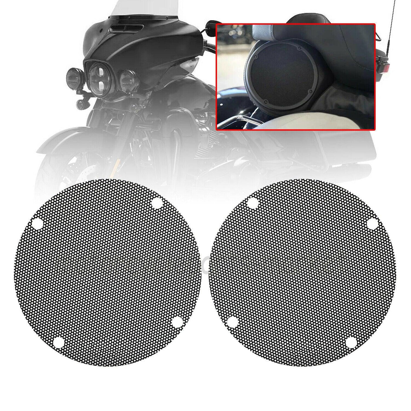 Motorcycle Black Mesh Rear Speaker Grill Covers For Harley Touring Electra Glide - Moto Life Products