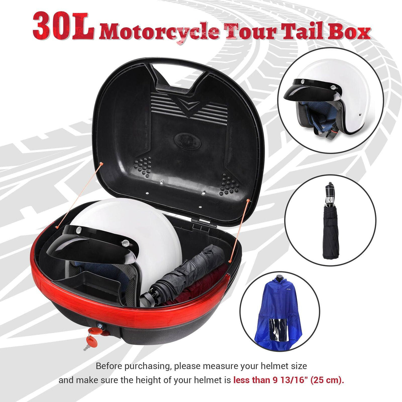 30L Motorcycle Tour Tail Box Scooter Trunk Luggage Carrier Case Top Lock Storage - Moto Life Products