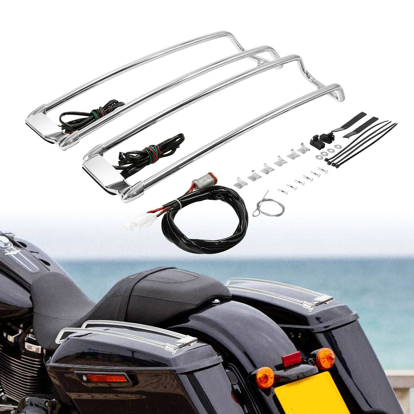 Saddlebag Lid Top Rail &LED Light Fit For Harley Touring Street Road Glide 94-13 - Moto Life Products
