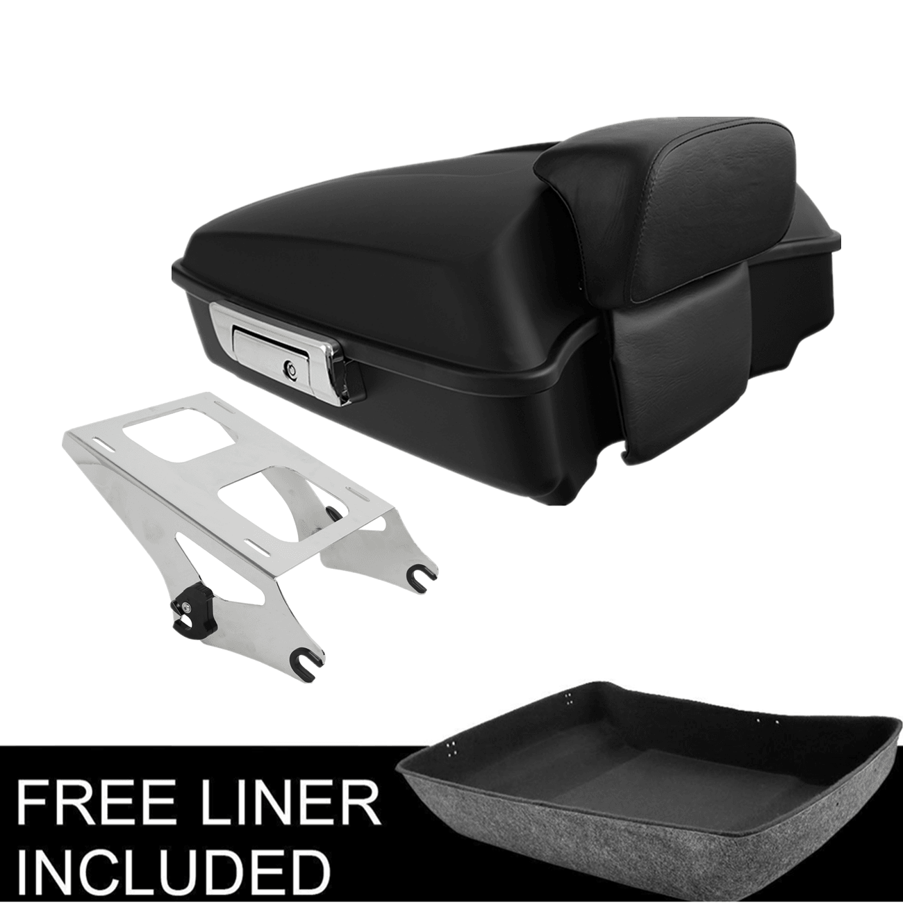 Matte Chopped Trunk w/Latch Pad Mount Rack Fit For Harley Tour Pak Touring 14-22 - Moto Life Products