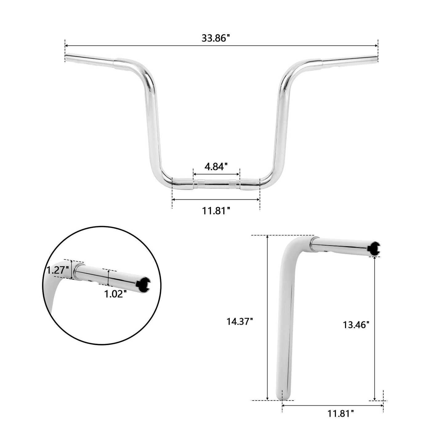 14" Rise 1-1/4" Ape Hanger Handlebar Fit For Harley FLST FXST Sportster XL Dyna - Moto Life Products