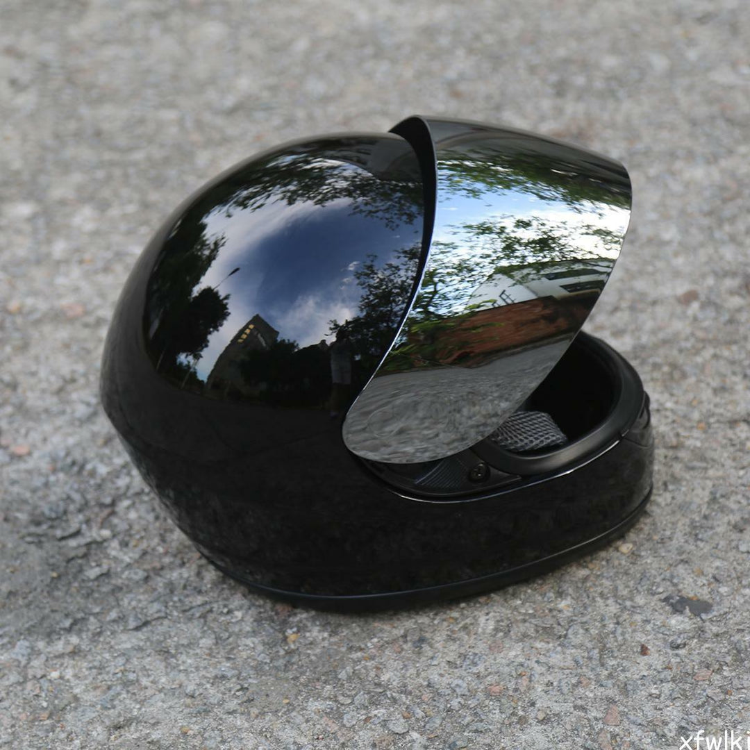 glossy motorcycle helmet mirror Motorcycle DOT Adult Mirror Shield Gloss Black Full Face Street Helmet Size S