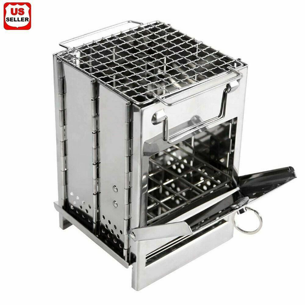 Portable Stainless Steel Camping Wood Alcohol Burning Stove Outdoor Picnic BBQ - Moto Life Products