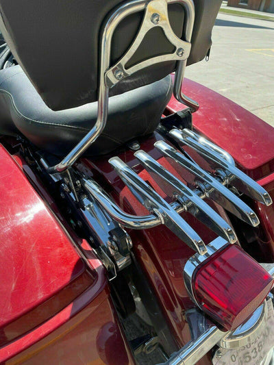 For 09-21 Harley Touring Chrome Detachable Sissy Bar w/ Pad Stealth Luggage Rack - Moto Life Products