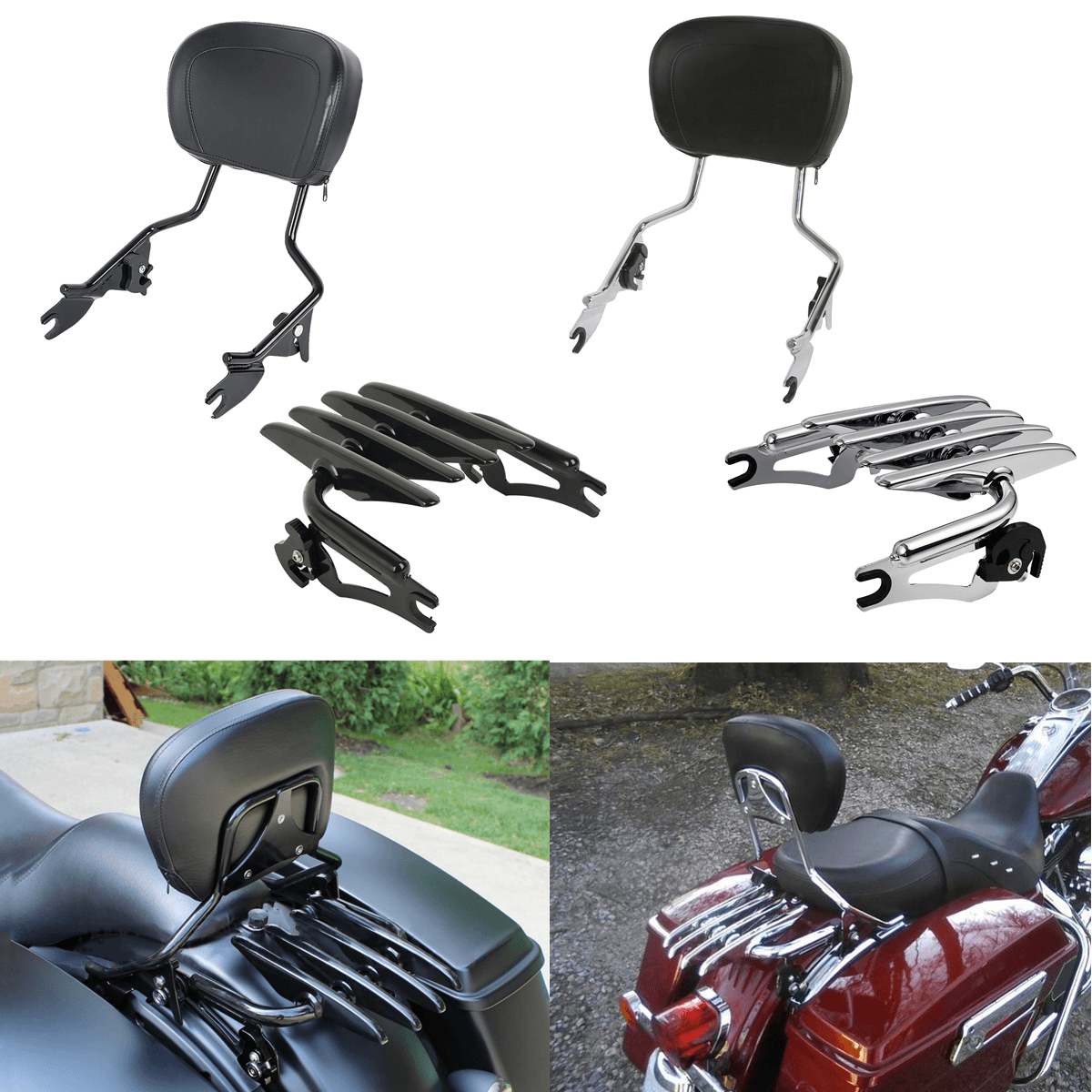 Detachable Backrest SissyBar Luggage Rack Fit For Harley Road King Glide 14-22 - Moto Life Products