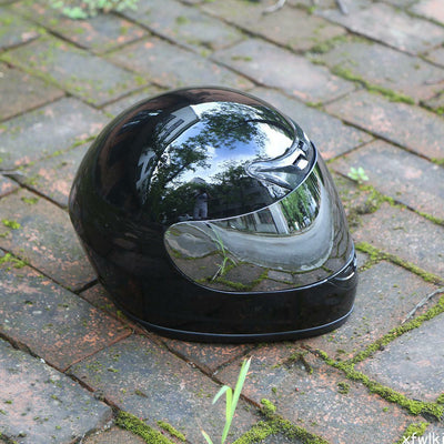 Motorcycle DOT Adult Mirror Shield Gloss Black Full Face Street Helmet S M L XL - Moto Life Products