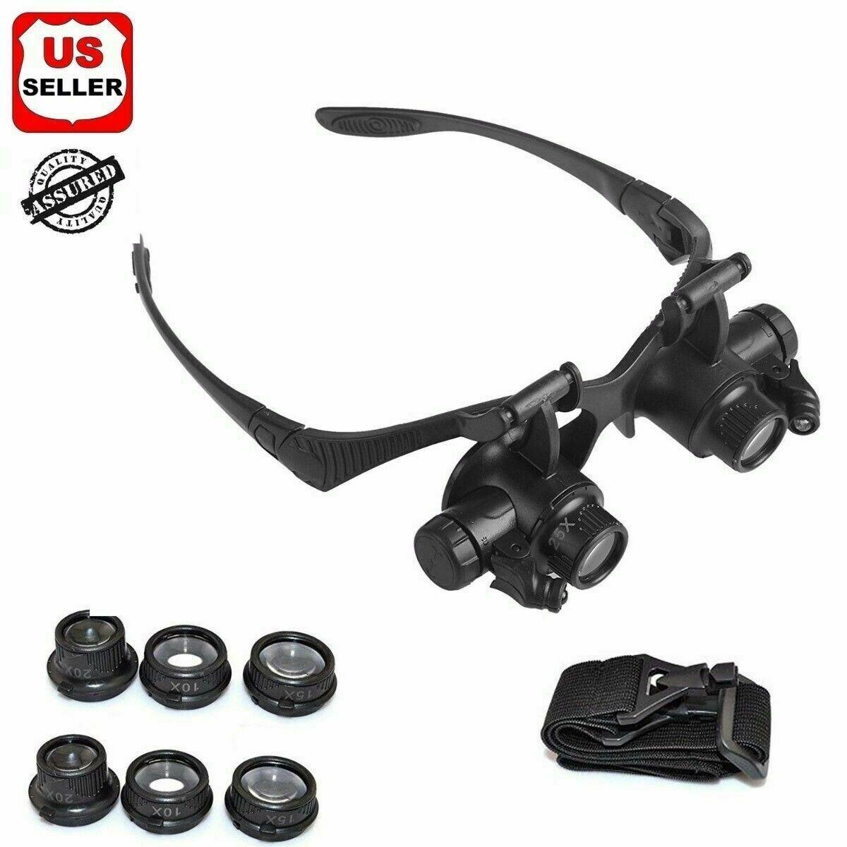 Double Eye Jewelry Watch Repair Magnifier Loupe Glasses With LED Light 8 Lens US 602668553067 - Moto Life Products