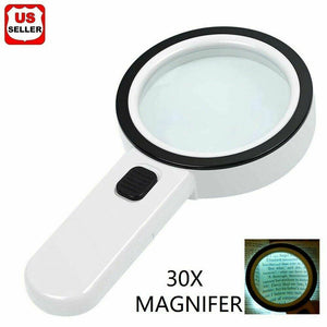 30X Jumbo Handheld Magnifying Glass w/ 12 Bright LED Light Illuminated Magnifier - Moto Life Products