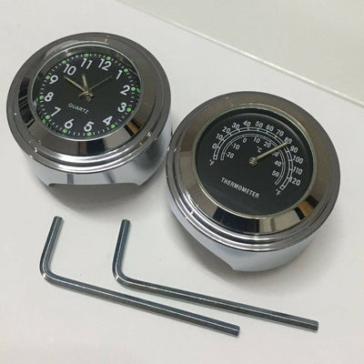 7/8“ Motorcycle Handlebar Clock & Thermometer Fit For Harley Honda Yamaha Suzuki - Moto Life Products