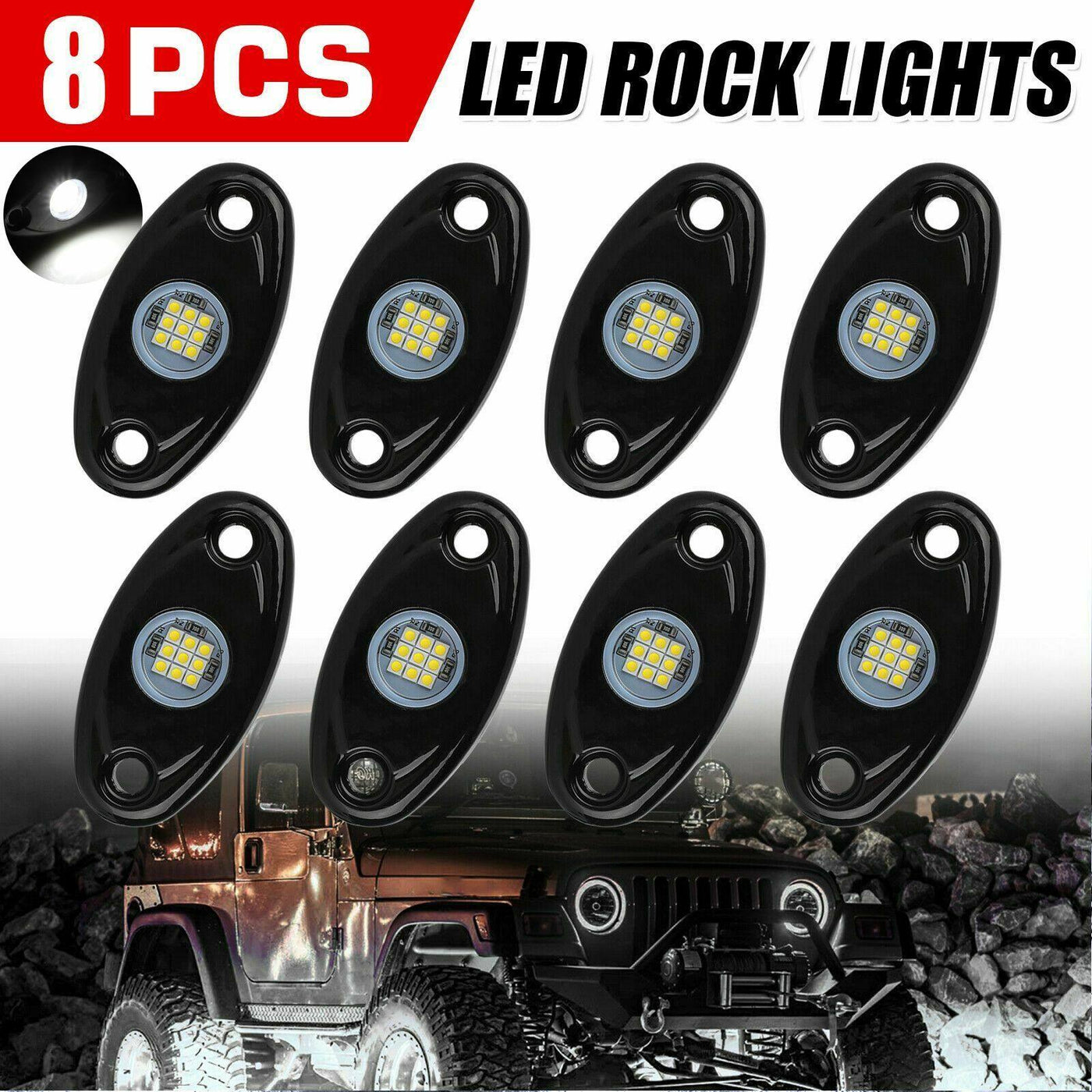 White 8 Pods CREE LED Rock Underbody Lights for JEEP Offroad Truck ATV UTV Boat - Moto Life Products