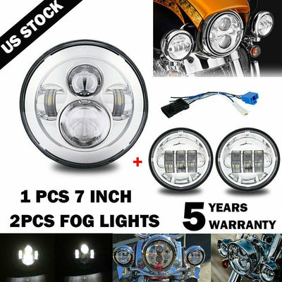 7Inch 140W LED Headlight Hi/Lo + 2Pcs 4.5Inch 60W Fog Light for Harley Davidson - Moto Life Products