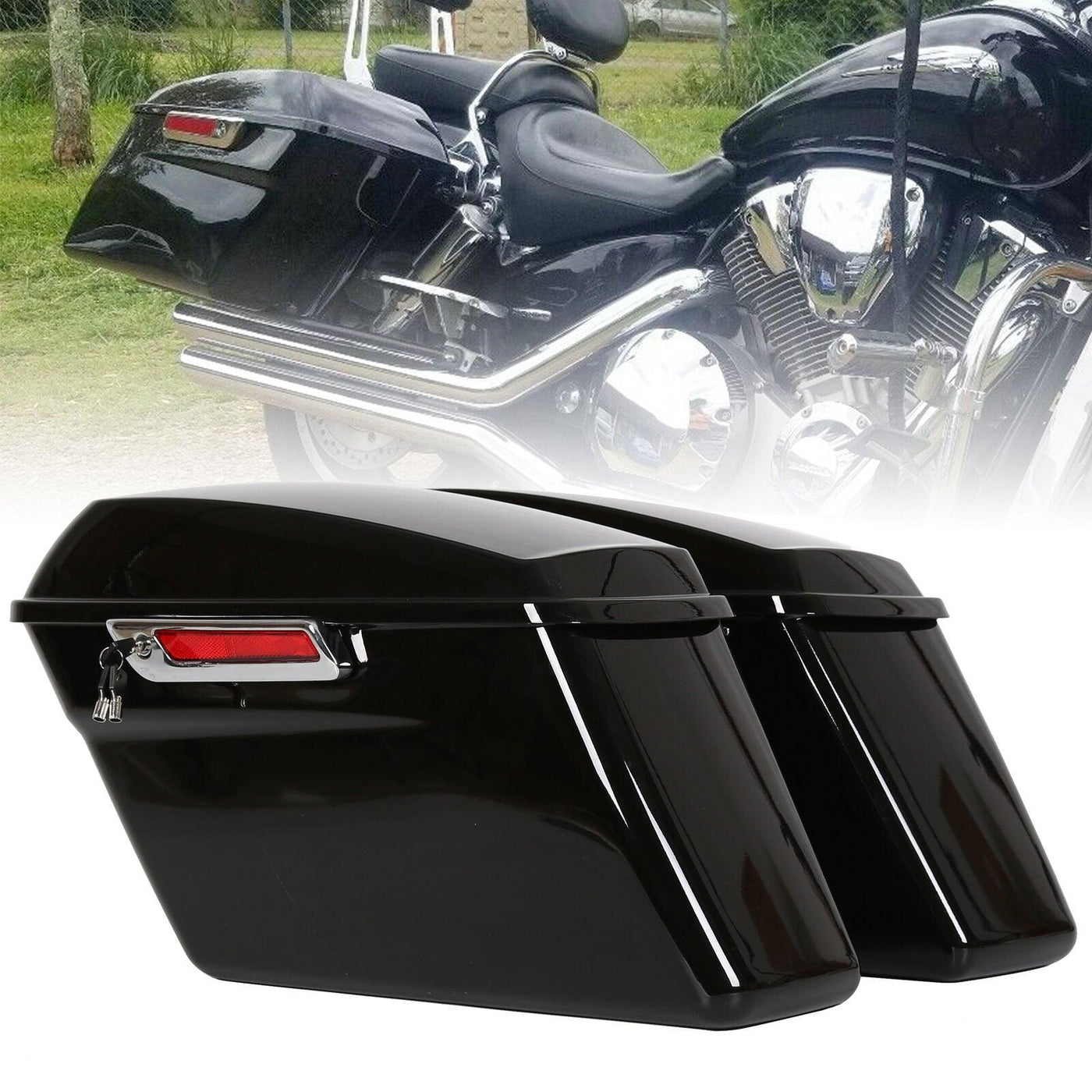 Painted Black Hard Saddle Bags w/ keys For 2014-2021 Harley Davidson Touring - Moto Life Products