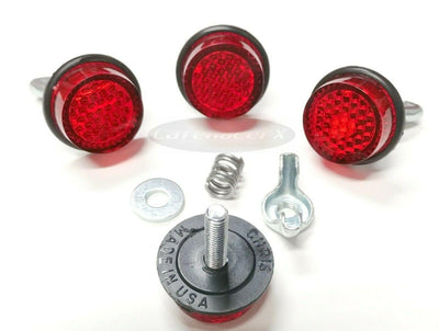 License Plate Tag Bolts Red Reflectors 4 Motorcycle Harley Trailer Car USA Made! - Moto Life Products