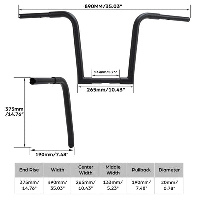 14" Rise 1.25"Handlebar Fit For Harley Sportster XL883 1200 Custom Wrinkle Black - Moto Life Products