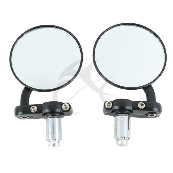 Black 3" Round 7/8" Handle Bar End Rearview Mirror Fit For Harley Honda Suzuki - Moto Life Products