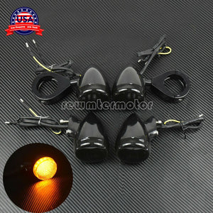 4x All Black Front Rear LED Turn Signal Light w/41mm Fork Fit For Sportster Dyna - Moto Life Products