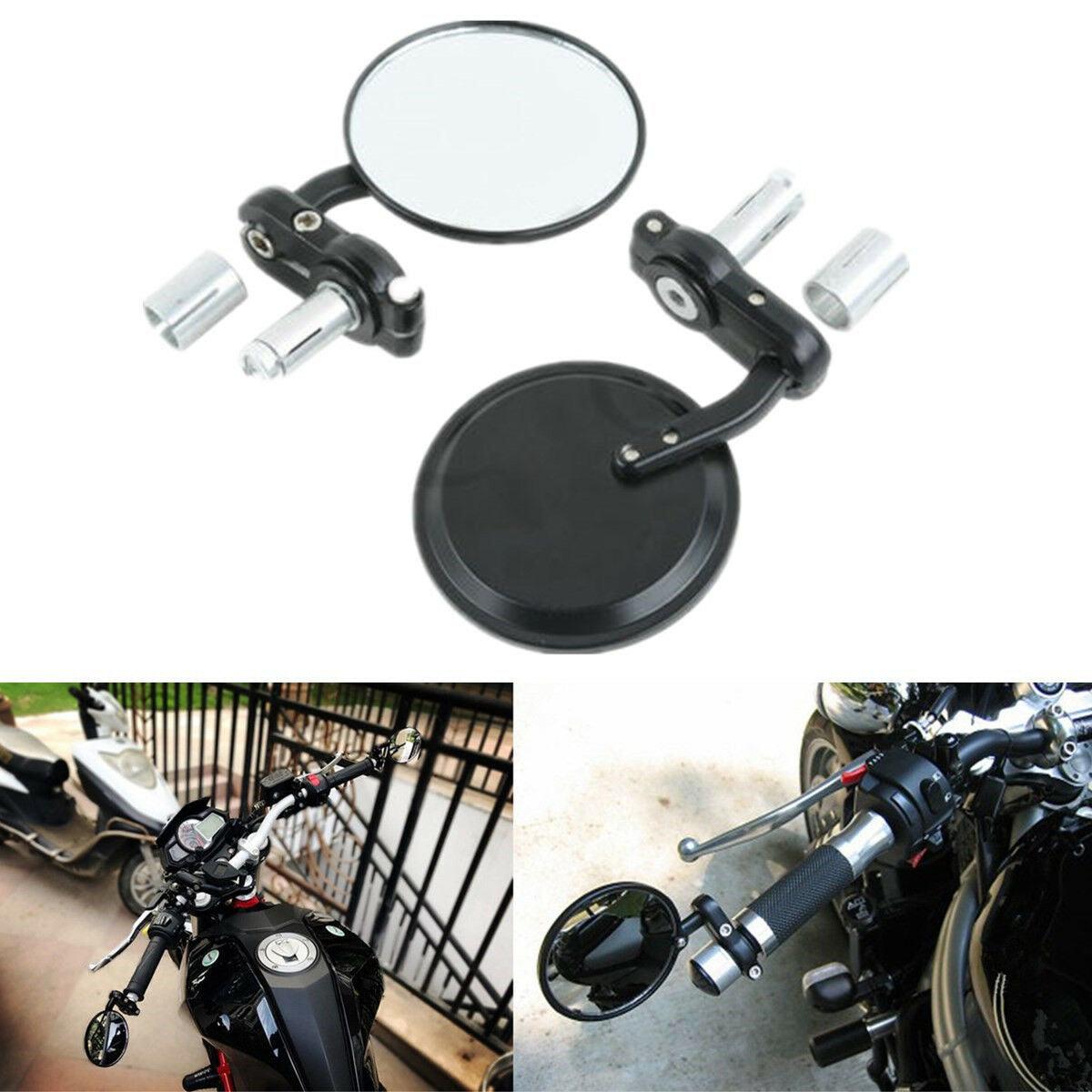 Black 3" Round 7/8" Handle Bar End Rearview Mirror Fit For Harley Honda Suzuki - Moto Life Products