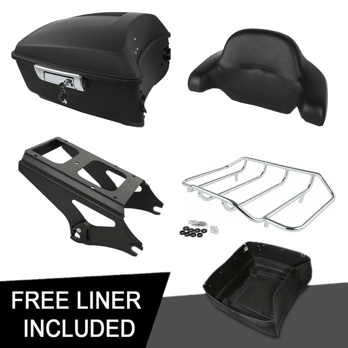 Matte King Pack Trunk Pad + Black Mount Fit For Harley Tour Pak Road Glide 09-13 - Moto Life Products