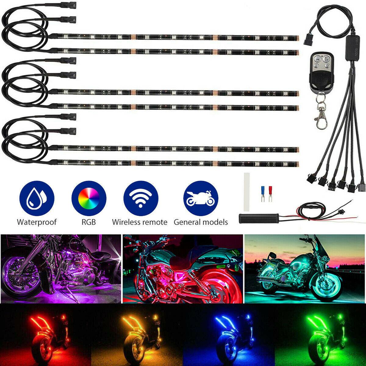 6X Motorcycle led lights Wireless Remote 18 color Neon Glow Light Strips Kit US - Moto Life Products