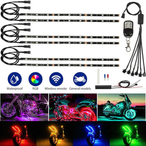 6X Motorcycle led lights Wireless Remote 18 color Neon Glow Light Strips Kit US - Moto Life Products