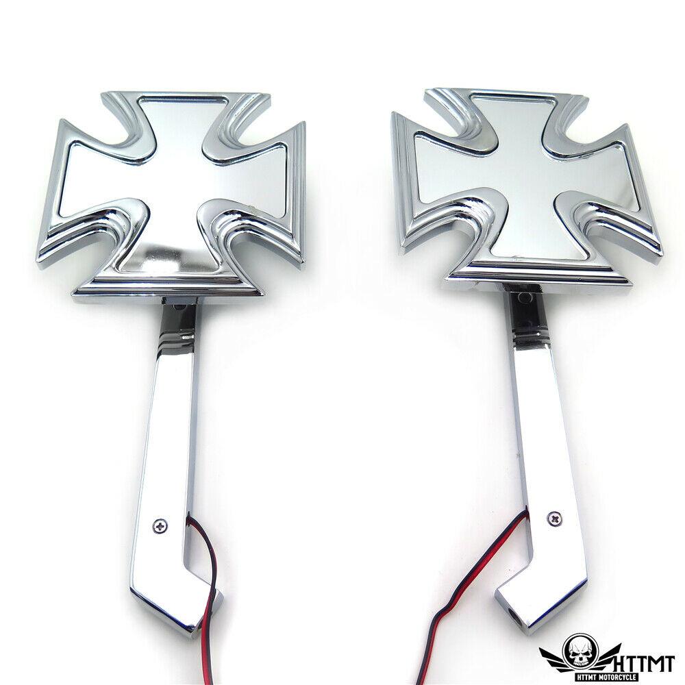 CHROME BILLET MIRRORS LED BLINKERS TURN SIGNALS MALTESE CROSS SET FOR HARLEY - Moto Life Products