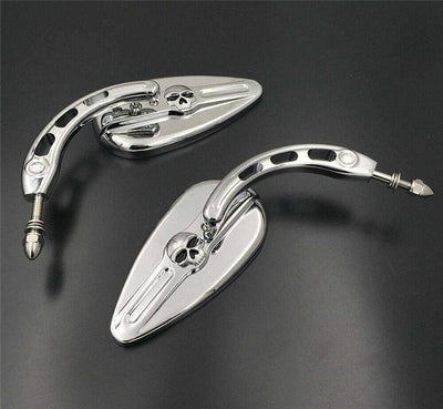 Chrome Skull Side Racing Mirrors For Harley Softtail Slim Fat Boy Heritage - Moto Life Products