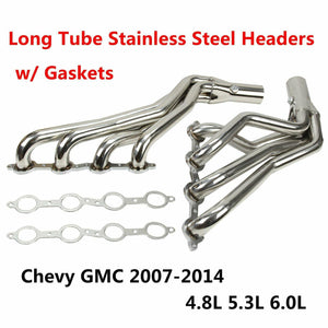 Long Tube Stainless Steel Headers w/ Gaskets For Chevy GMC 07-14 4.8L 5.3L 6.0L - Moto Life Products