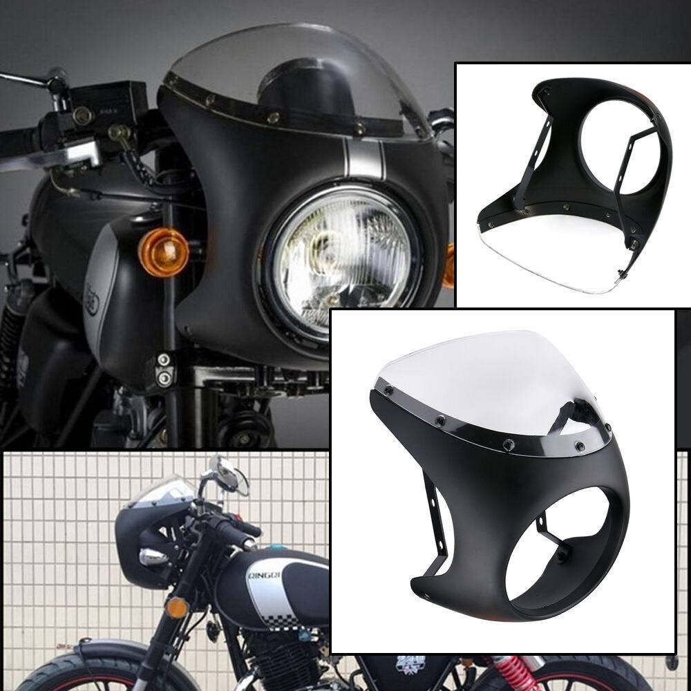 Universal Black Motorcycle 7" Headlight Windshield Screen Fairing For Cafe Racer - Moto Life Products