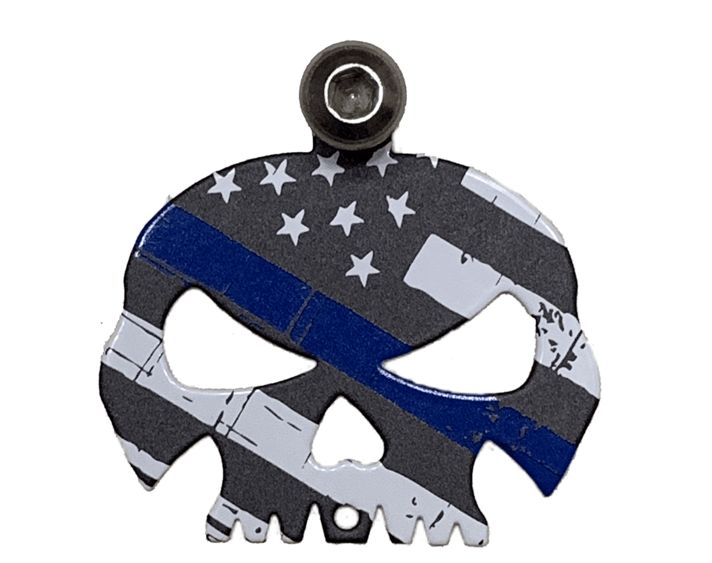 Blue Line Police Flag Skull Bell Hanger / Mount Motorcycle Harley Bolt & Ring - Moto Life Products