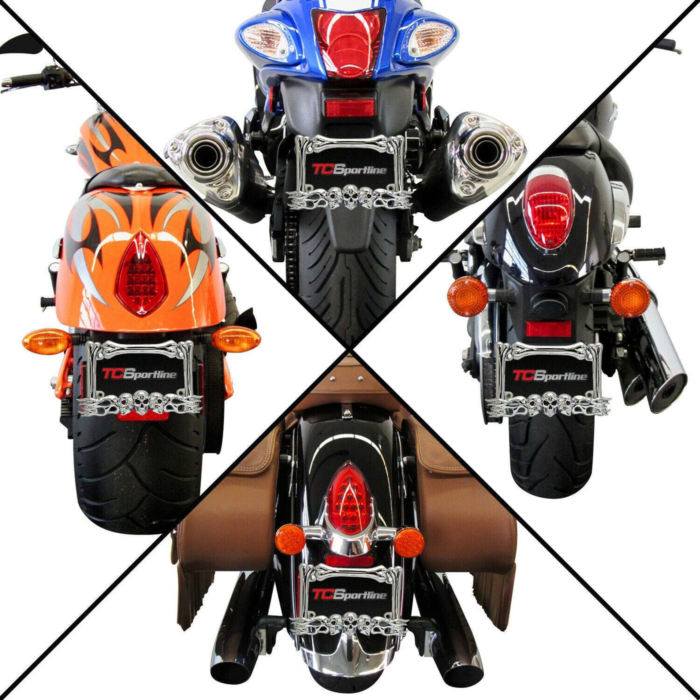 3D SKULL FLAME BONES CHROME MOTORCYCLE LICENSE PLATE FRAME FOR HARLEY-DAVIDSON - Moto Life Products
