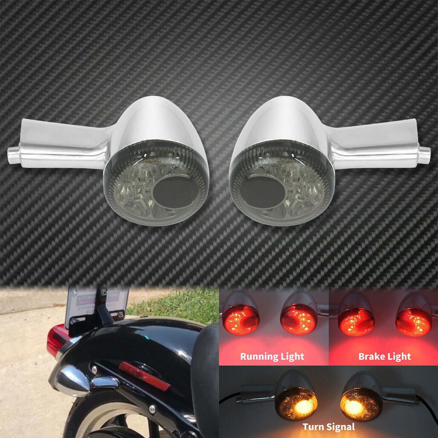 Chrome Rear Turn Signal LED Indicator Brake Light Fit For Sportster 1992-2021 - Moto Life Products