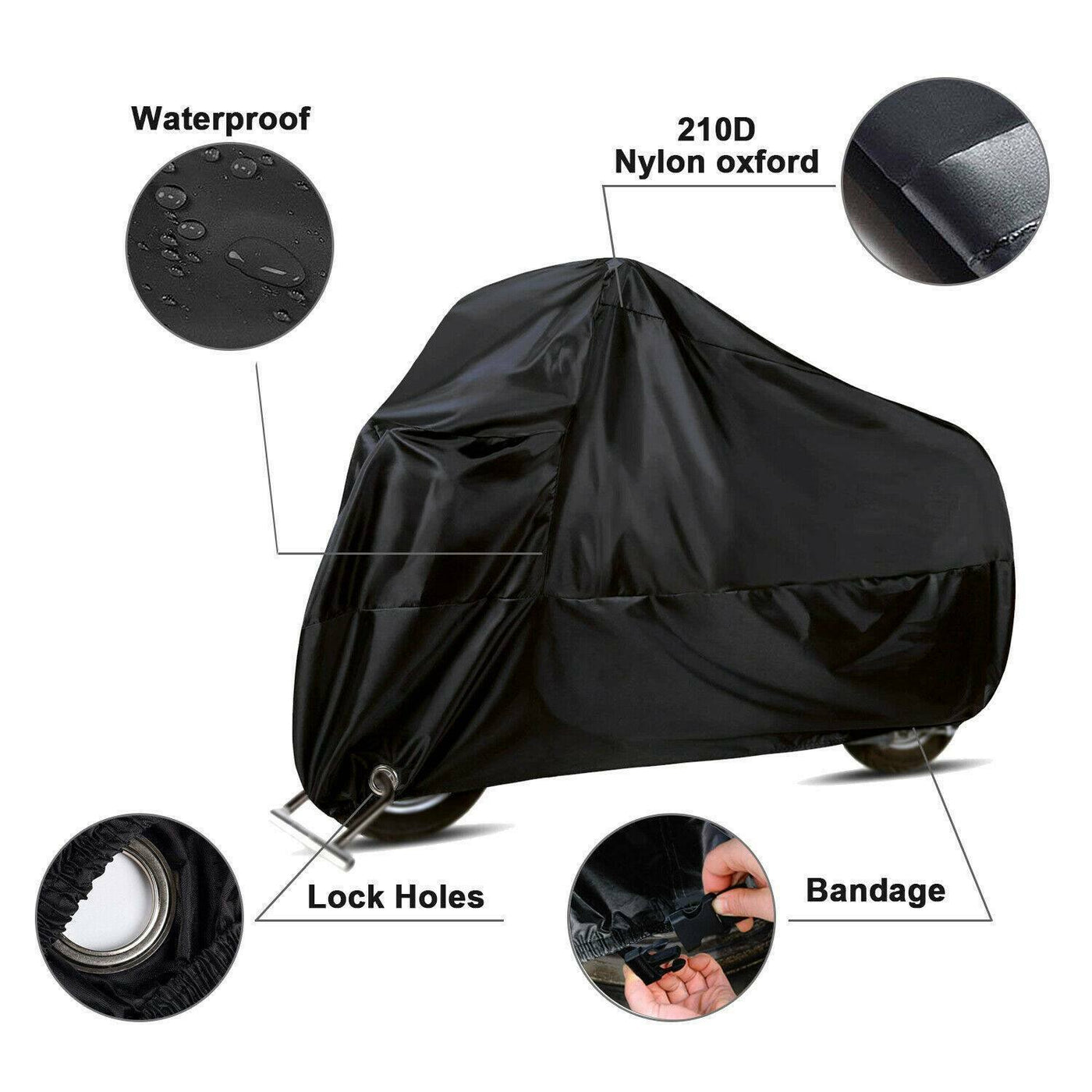 XXL Black Motorcycle Cover waterproof Heavy Duty For Winter Outside Storage Rain - Moto Life Products